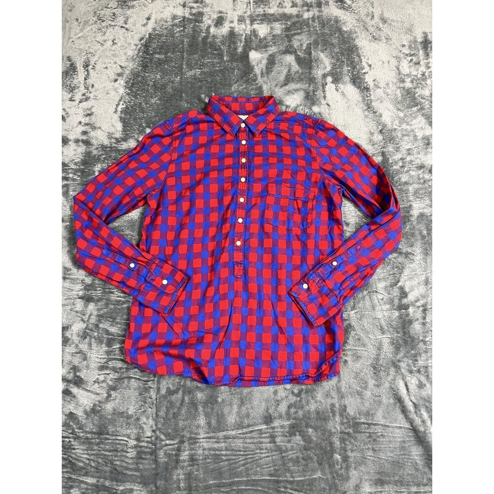 J.Crew Mens Red & Blue Flannel Checkered Button-Down Shirt S